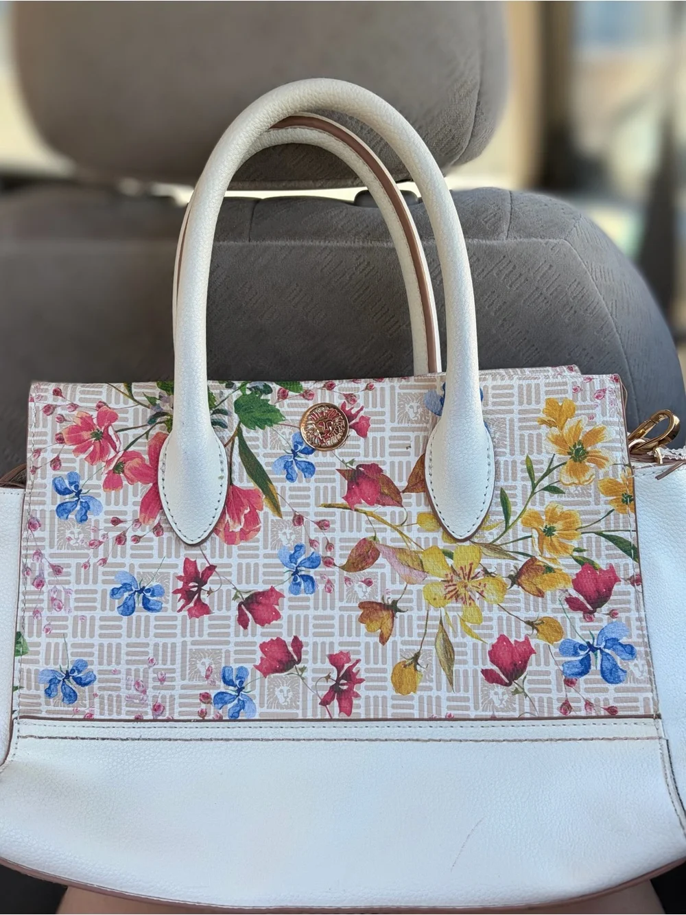 Anne Klein White Floral Top-Handle Satchel Bag JUST THE BAG